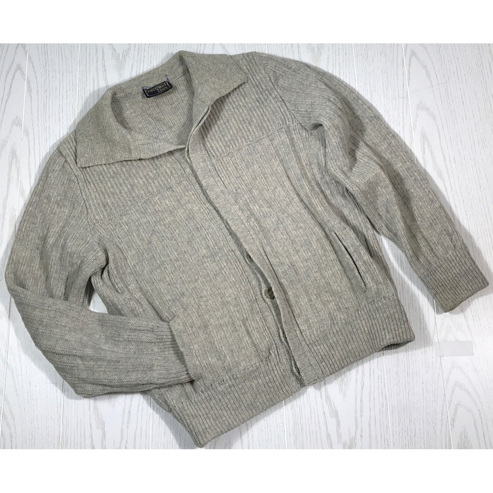 Vintage 80s Wool Cardigan Sweater Men M Racquet Club Gray Grandpa Pockets Retro